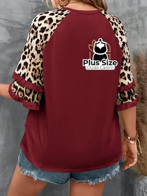 Blusa Manga De Leopardo Flare Plus Size Várias Cores