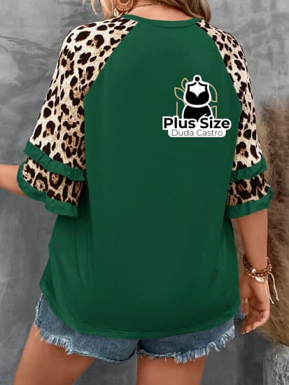 Blusa Manga De Leopardo Flare Plus Size Várias Cores