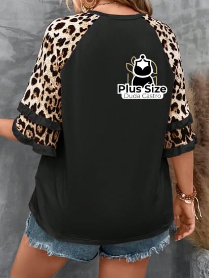 Blusa Manga De Leopardo Flare Plus Size Várias Cores