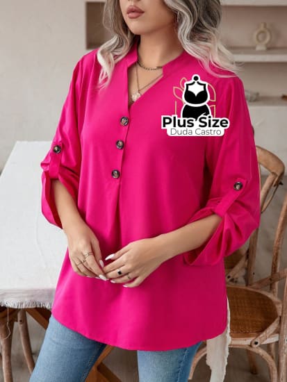 Roupa Plus Size Bonita, Blusa social Plus Size, Blusa Plus Size,  blusa de botão plus size,  camisa gola v plus size