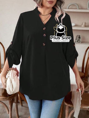 Roupa Plus Size Bonita, Blusa social Plus Size, Blusa Plus Size,  blusa de botão plus size,  camisa gola v plus size