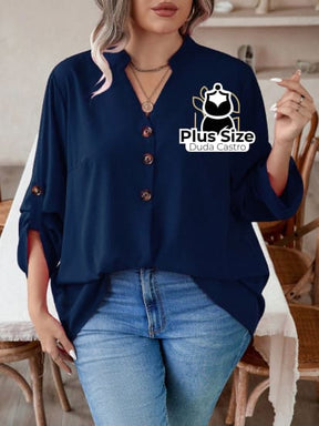 Roupa Plus Size Bonita, Blusa social Plus Size, Blusa Plus Size,  blusa de botão plus size,  camisa gola v plus size