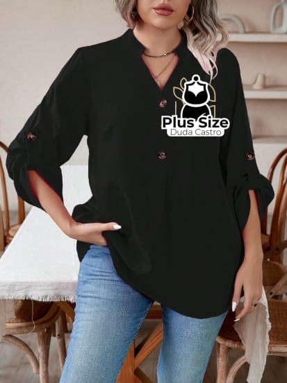 Roupa Plus Size Bonita, Blusa social Plus Size, Blusa Plus Size,  blusa de botão plus size,  camisa gola v plus size