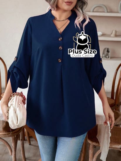 Roupa Plus Size Bonita, Blusa social Plus Size, Blusa Plus Size,  blusa de botão plus size,  camisa gola v plus size