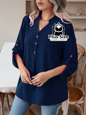 Roupa Plus Size Bonita, Blusa social Plus Size, Blusa Plus Size,  blusa de botão plus size,  camisa gola v plus size