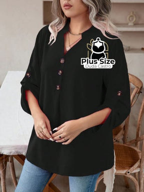 Roupa Plus Size Bonita, Blusa social Plus Size, Blusa Plus Size,  blusa de botão plus size,  camisa gola v plus size