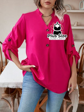 Roupa Plus Size Bonita, Blusa social Plus Size, Blusa Plus Size,  blusa de botão plus size,  camisa gola v plus size