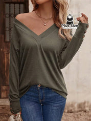 Blusa Manga Longa Detalhe Do Botão E Gola V Várias Cores Plus Size