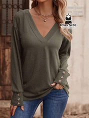 Blusa Manga Longa Detalhe Do Botão E Gola V Várias Cores Plus Size G / Verde