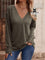 Blusa Manga Longa Detalhe Do Botão E Gola V Várias Cores Plus Size G / Verde