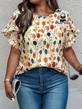 Blusa Manga Pétala Estampada Plus Size Blusa Manga Pétala Animal Print Plus Size