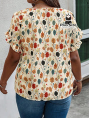 Blusa Manga Pétala Estampada Plus Size Blusa Manga Pétala Animal Print Plus Size