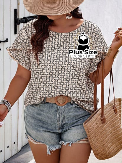 Blusa Manga Pétala Várias Cores Plus Size Estampada