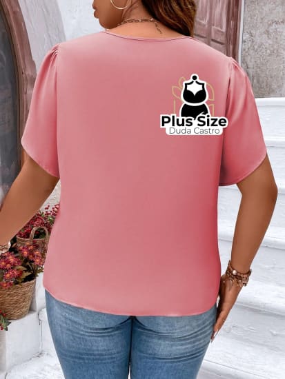 Blusa Meio Zíper Manga Pétala Plus Size