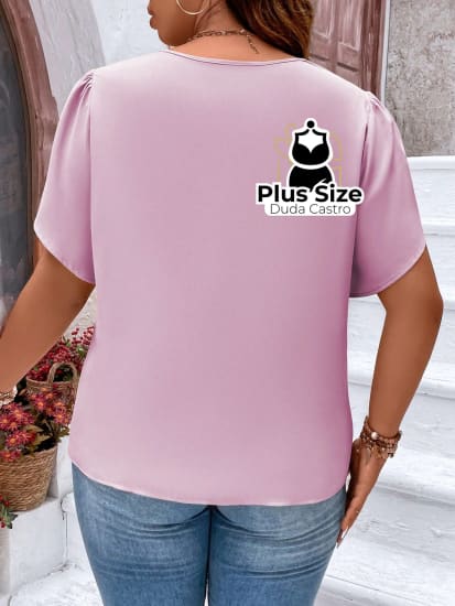 Blusa Meio Zíper Manga Pétala Plus Size