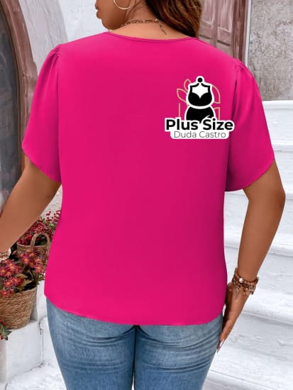 Blusa Meio Zíper Manga Pétala Plus Size