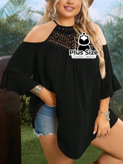 Blusa Ombro De Fora Detalhe Na Gola Plus Size