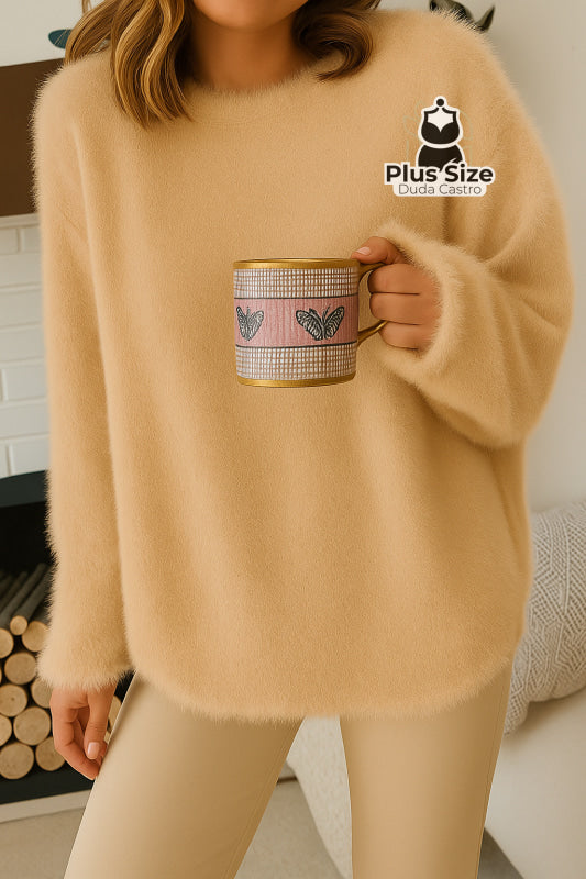 Blusa Peluciada em Poliamida Premium com Toque de Cashmere Areia / G Blusa Peluciada em Poliamida Premium com Toque de
