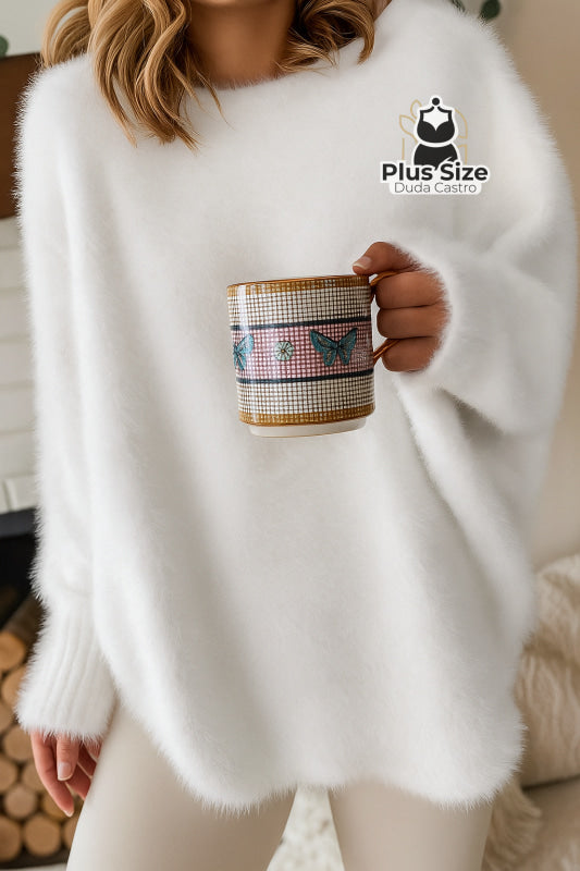 Blusa Peluciada em Poliamida Premium com Toque de Cashmere Branco / G Blusa Peluciada em Poliamida Premium com Toque de