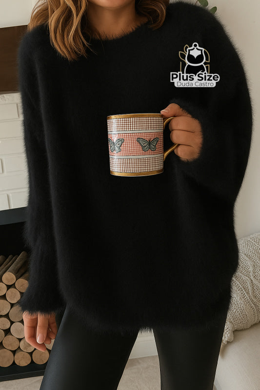 Blusa Peluciada em Poliamida Premium com Toque de Cashmere Preto / G Blusa Peluciada em Poliamida Premium com Toque de