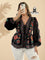 Blusa Plus Size Alma Floral – Boho Chic com Estampa Étnica e Amarração Frontal Preta / G Blusa Plus Size Alma Floral –