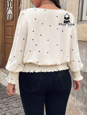 Blusa Plus Size Cintura Marcada com Mini Corações – Manga Bufante e Punho Lastex Blusa Plus Size Cintura Marcada com