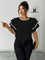 Blusa Plus Size Elegância Estruturada – Babado Duplo com Acabamento Contrastante Preto / G Blusa Plus Size Elegância
