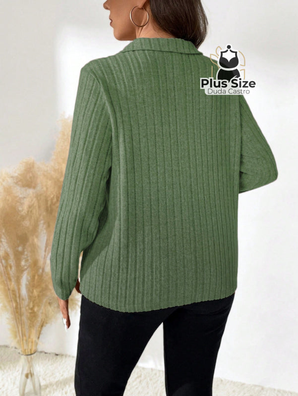 Camisa Solta Manga Longa com Gola Virada Plus Size Várias Cores Camisa Solta Manga Longa com Gola Virada Plus Size