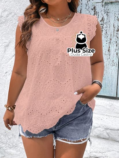 Blusa G Ao G4 Plus Size 100% Rendada Várias Cores / Rosa Chiclete