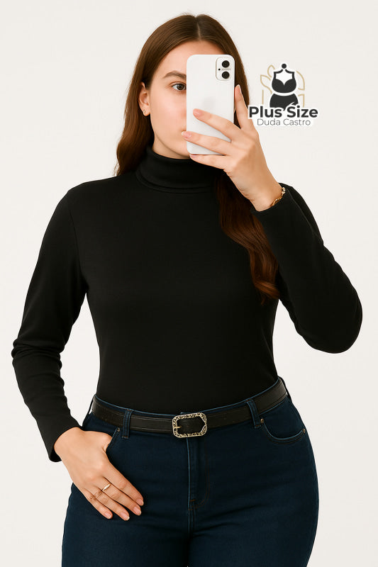 Blusa Segunda Pele Plus Size Térmica – Gola Alta com Forro Flanelado e Caimento Slim Blusa Segunda Pele Plus Size