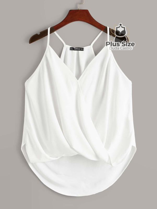 Blusa Plus Size G Ao G5 Social Com Bainha Curva Wrap / Branco