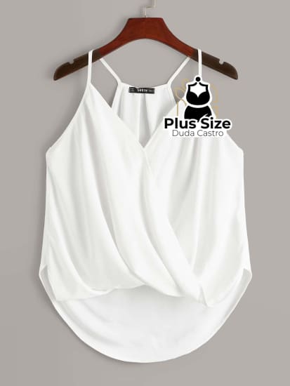 Blusa Plus Size G Ao G5 Social Com Bainha Curva Wrap / Branco