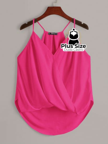 Blusa Social Com Bainha Curva Plus Size G / Pink