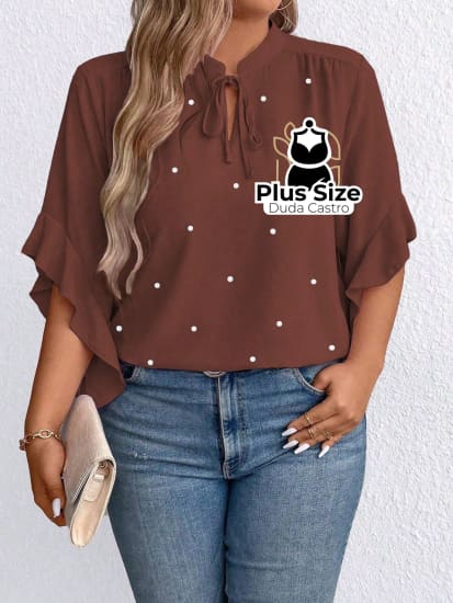 Blusa Social Com Detalhe Em Pérolas Várias Cores Plus Size