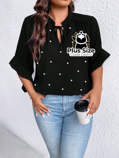 Blusa Social Com Detalhe Em Pérolas Várias Cores Plus Size