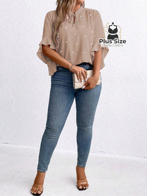 Blusa Social Com Detalhe Em Pérolas Várias Cores Plus Size