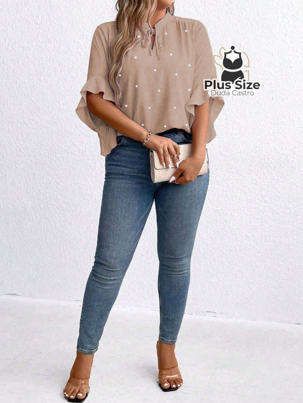 Blusa Social Com Detalhe Em Pérolas Várias Cores Plus Size