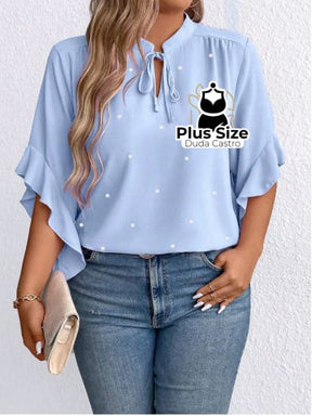 Blusa Social Com Detalhe Em Pérolas Várias Cores Plus Size