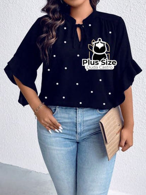 Blusa Social Com Detalhe Em Pérolas Várias Cores Plus Size