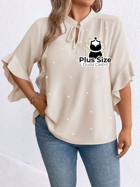 Blusa Social Com Detalhe Em Pérolas Plus Size