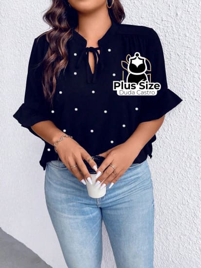 Blusa Social Com Detalhe Em Pérolas Várias Cores Plus Size