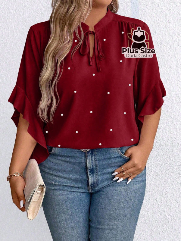 Blusa Social Com Detalhe Em Pérolas Plus Size