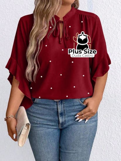 Blusa Social Com Detalhe Em Pérolas Plus Size