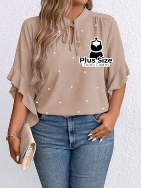 Blusa Social Com Detalhe Em Pérolas Várias Cores Plus Size