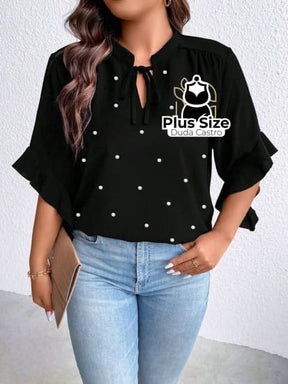 Blusa Social Com Detalhe Em Pérolas Várias Cores Plus Size