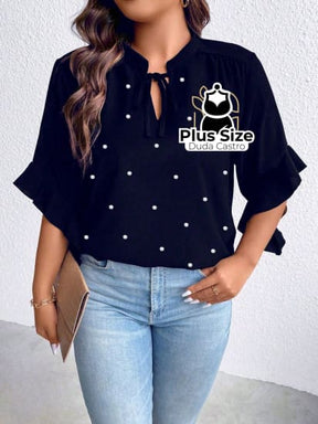 Blusa Social Com Detalhe Em Pérolas Várias Cores Plus Size