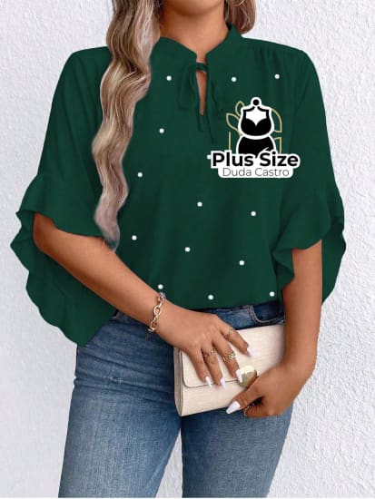 Blusa Social Com Detalhe Em Pérolas Várias Cores Plus Size