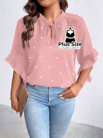 Blusa Social Com Detalhe Em Pérolas Várias Cores Plus Size