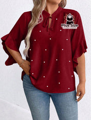 Blusa Social Com Detalhe Em Pérolas Plus Size G / Vinho