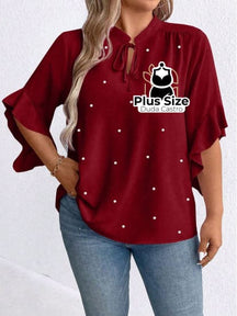 Blusa Social Com Detalhe Em Pérolas Plus Size G / Vinho